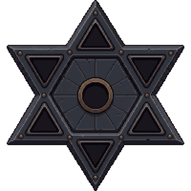 Tabuleiro de runas em forma de estrela de seis pontas, com seis encaixes triangulares